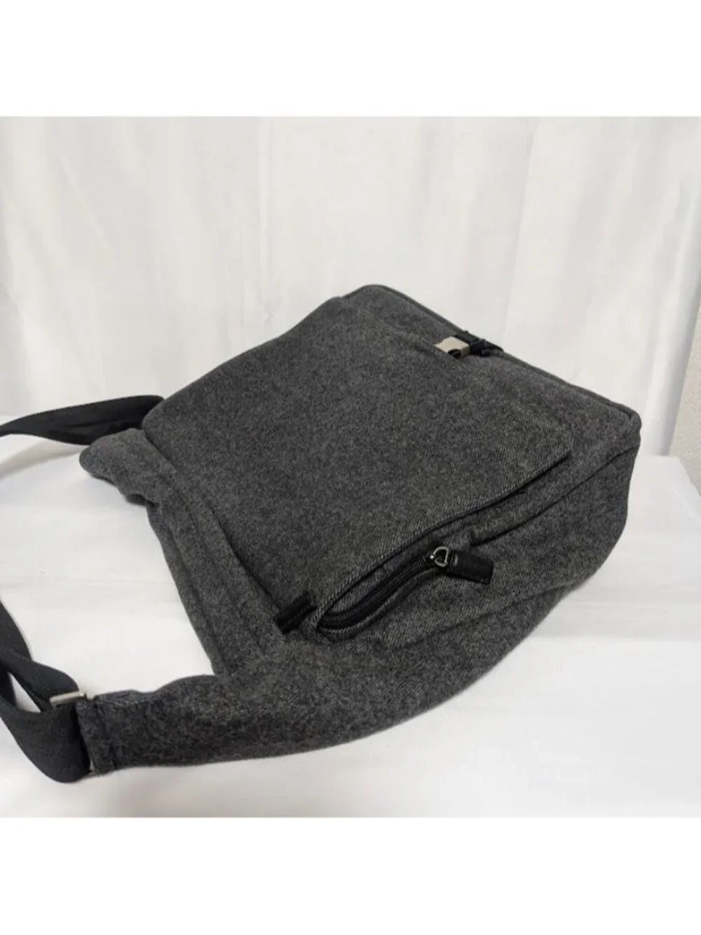 Prada Wool Triangle Logo Gray Messenger Bag Length Adjustable